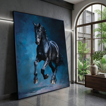 Majestic Black Horse Canvas Wall Art, Dynamic Equestrian Canvas, Horse Running Painting, Animal Art for Home, Stallion Wall Canvas Print Art