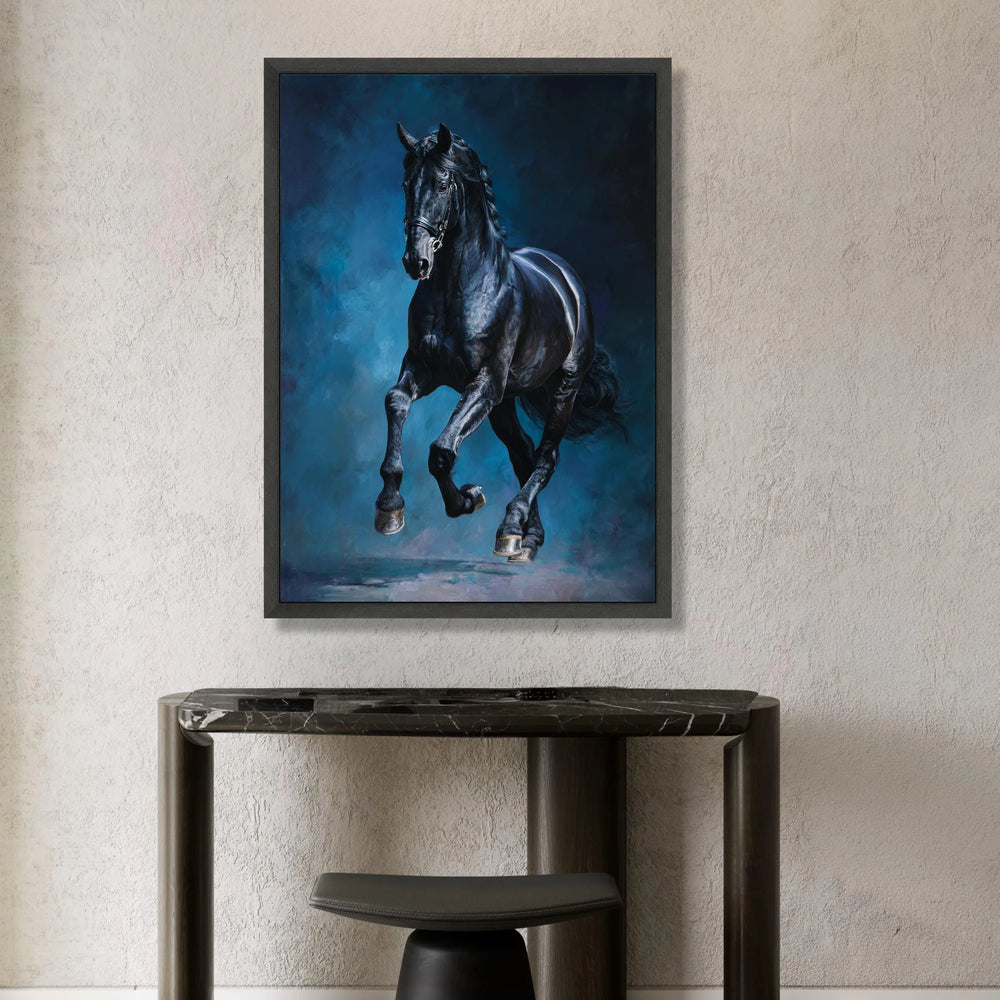 Majestic Black Horse Canvas Wall Art, Dynamic Equestrian Canvas, Horse Running Painting, Animal Art for Home, Stallion Wall Canvas Print Art