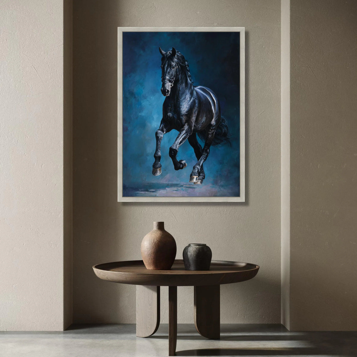 Majestic Black Horse Canvas Wall Art, Dynamic Equestrian Canvas, Horse Running Painting, Animal Art for Home, Stallion Wall Canvas Print Art