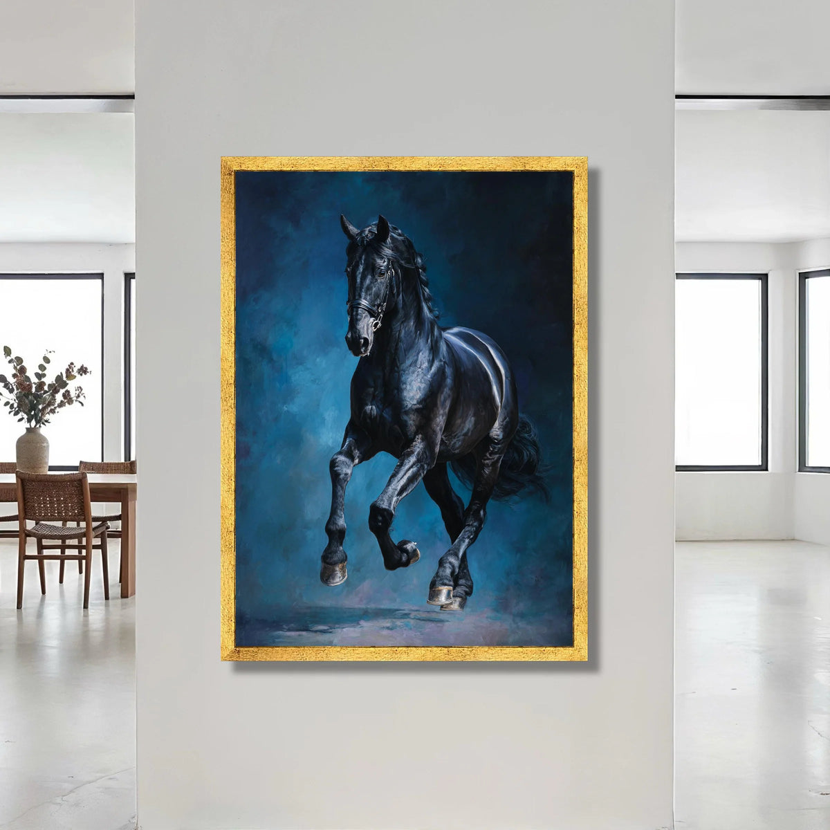 Majestic Black Horse Canvas Wall Art, Dynamic Equestrian Canvas, Horse Running Painting, Animal Art for Home, Stallion Wall Canvas Print Art