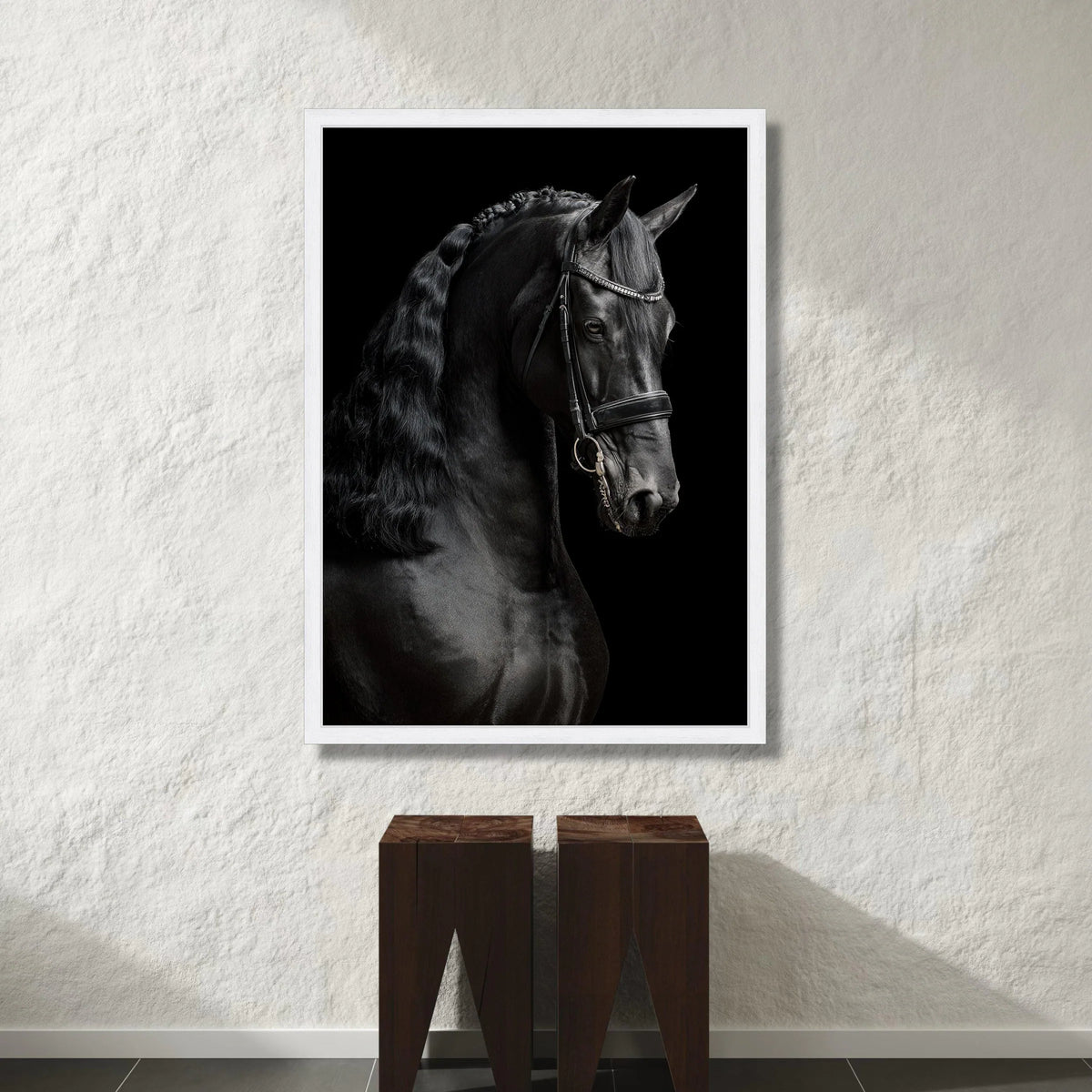 Elegant Black Stallion Portrait Canvas, Horse Wall Art, Equestrian Home Decor, Majestic Animal Canvas, Ready to Hang Canvas Print Art