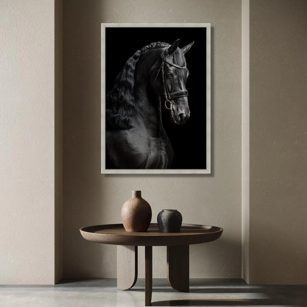 Elegant Black Stallion Portrait Canvas, Horse Wall Art, Equestrian Home Decor, Majestic Animal Canvas, Ready to Hang Canvas Print Art