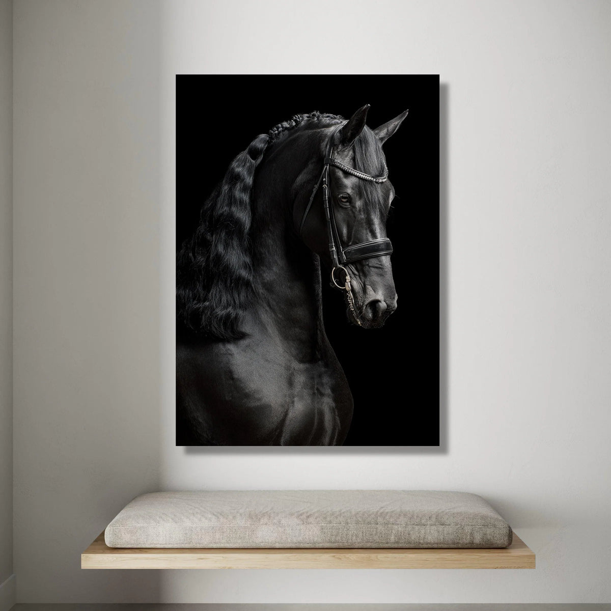 Elegant Black Stallion Portrait Canvas, Horse Wall Art, Equestrian Home Decor, Majestic Animal Canvas, Ready to Hang Canvas Print Art
