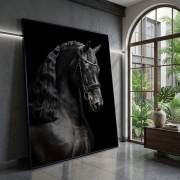 Elegant Black Stallion Portrait Canvas, Horse Wall Art, Equestrian Home Decor, Majestic Animal Canvas, Ready to Hang Canvas Print Art