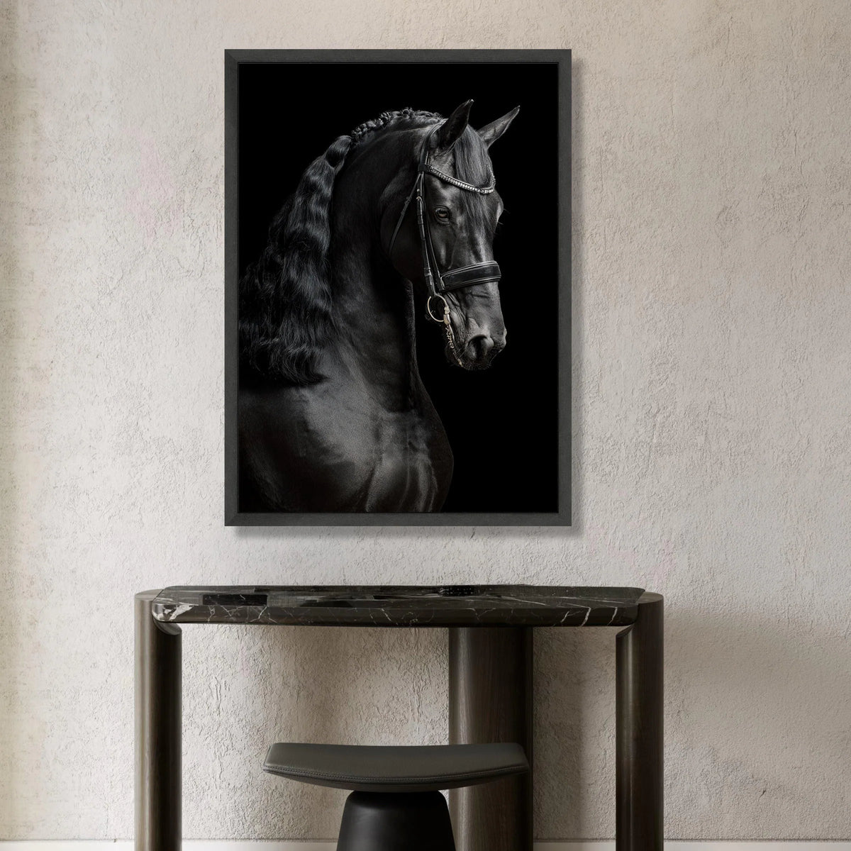 Elegant Black Stallion Portrait Canvas, Horse Wall Art, Equestrian Home Decor, Majestic Animal Canvas, Ready to Hang Canvas Print Art