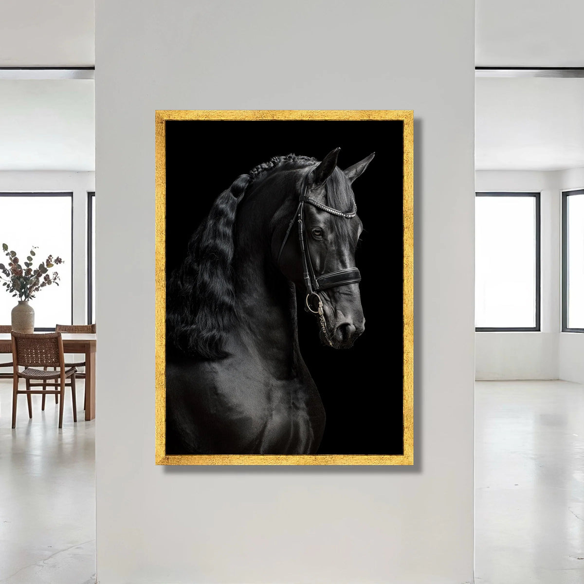 Elegant Black Stallion Portrait Canvas, Horse Wall Art, Equestrian Home Decor, Majestic Animal Canvas, Ready to Hang Canvas Print Art