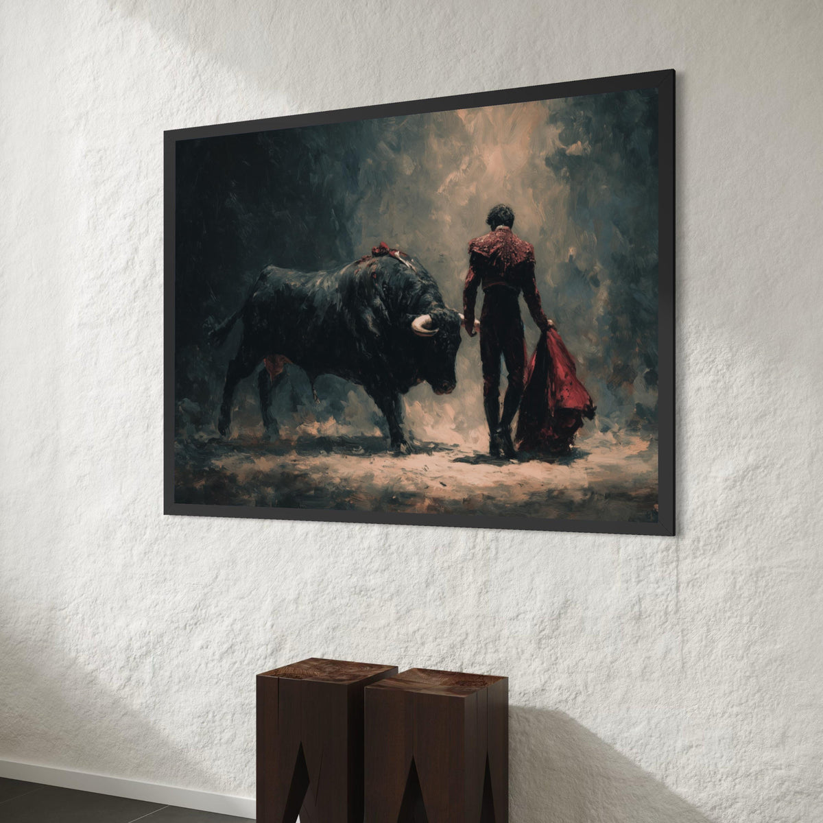 Bullfighter and Bull Scene Canvas, Spanish Matador Art, Classic Bullfighting Canvas, Dramatic Wall Decor, Traditional Canvas Print Art