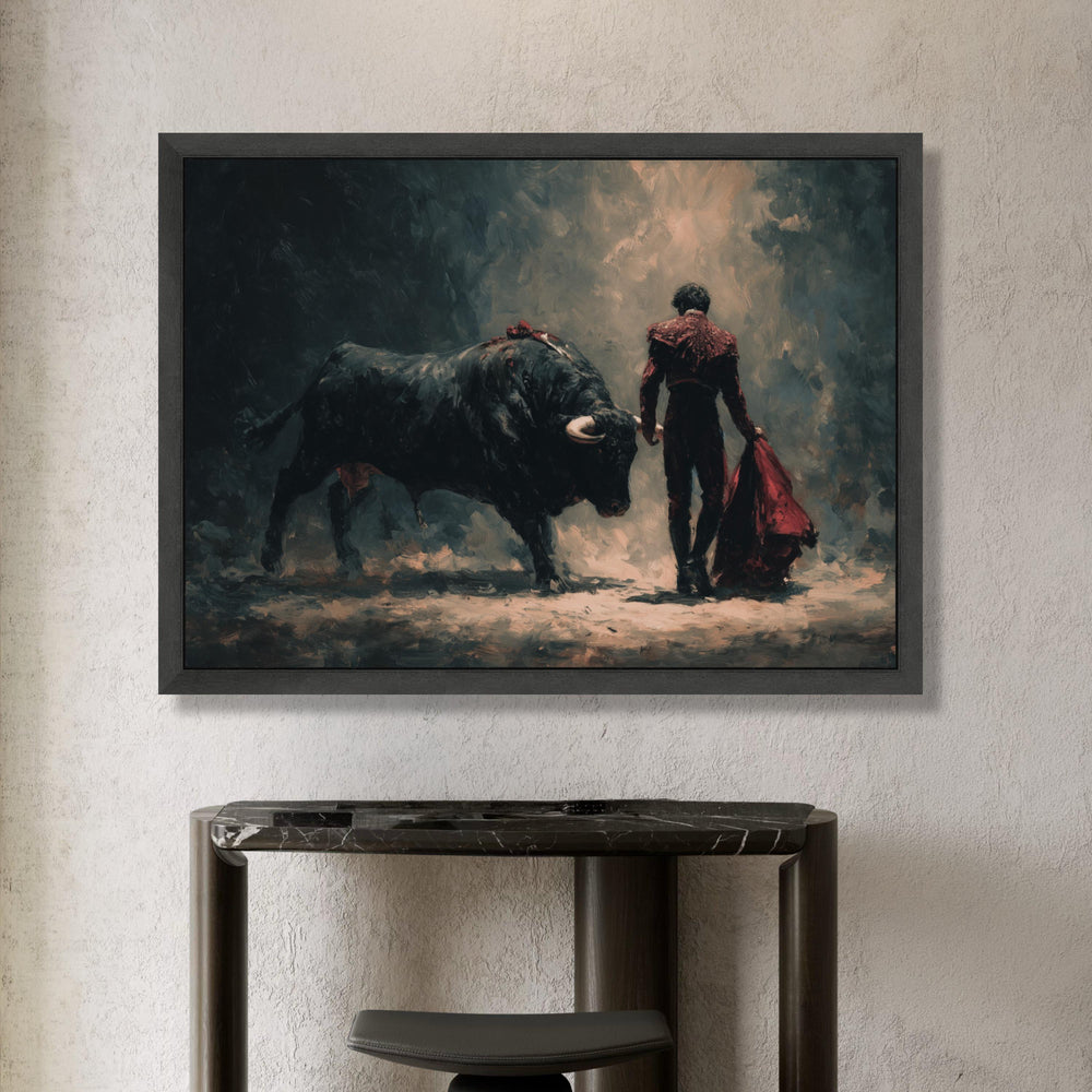 Bullfighter and Bull Scene Canvas, Spanish Matador Art, Classic Bullfighting Canvas, Dramatic Wall Decor, Traditional Canvas Print Art