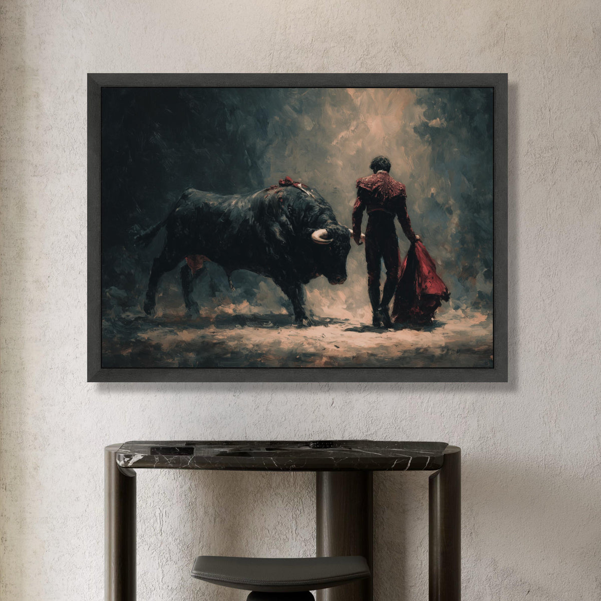 Bullfighter and Bull Scene Canvas, Spanish Matador Art, Classic Bullfighting Canvas, Dramatic Wall Decor, Traditional Canvas Print Art
