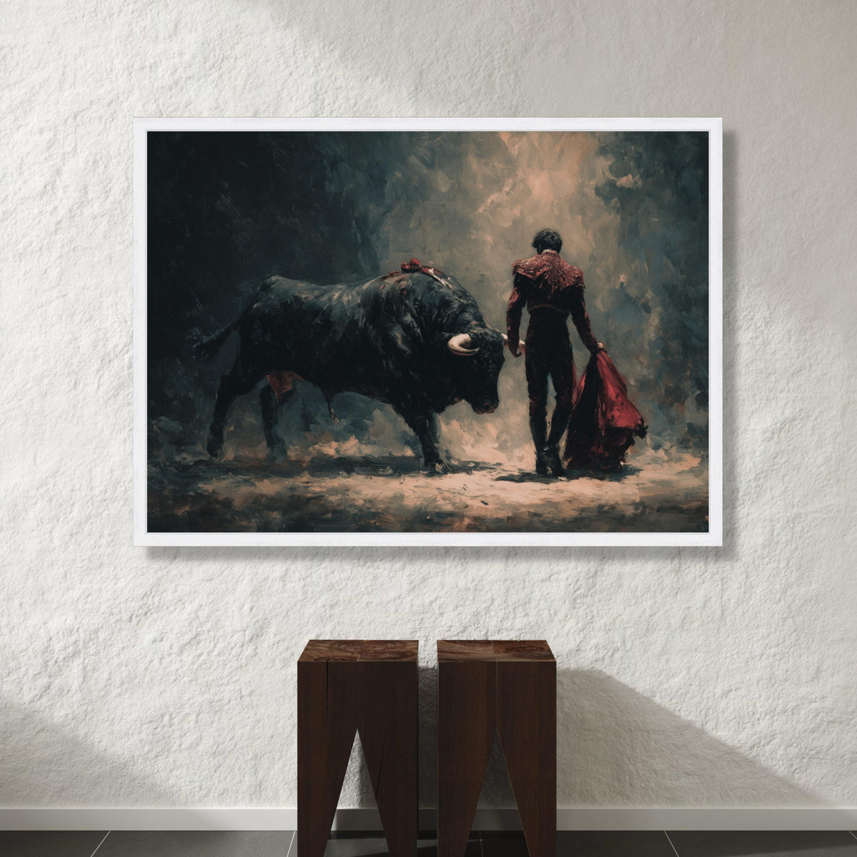 Bullfighter and Bull Scene Canvas, Spanish Matador Art, Classic Bullfighting Canvas, Dramatic Wall Decor, Traditional Canvas Print Art