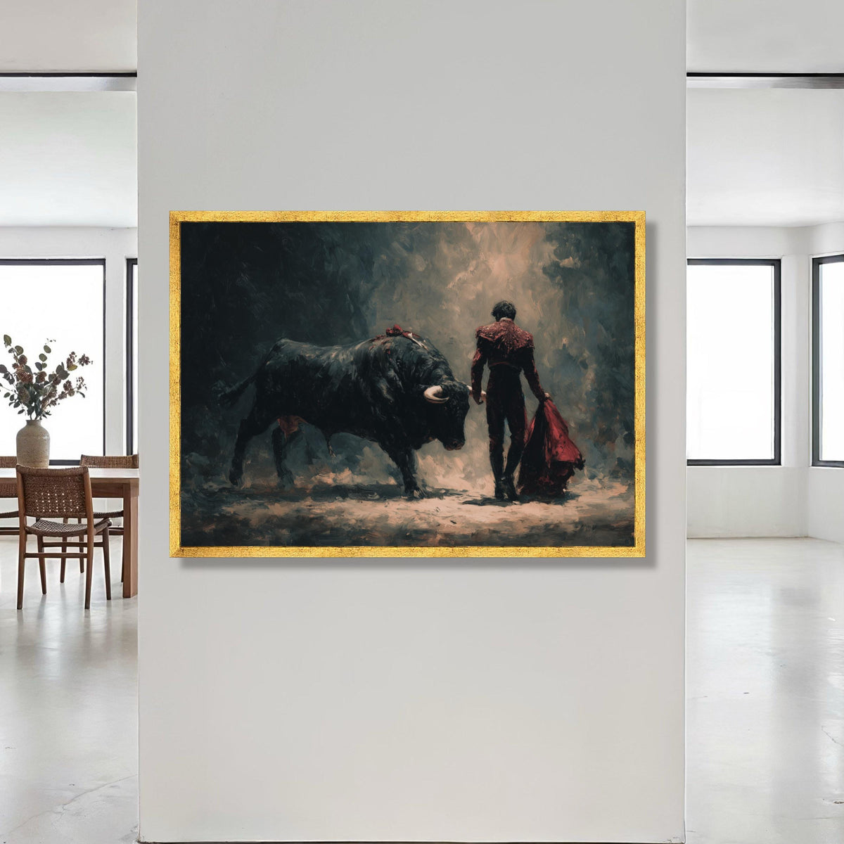 Bullfighter and Bull Scene Canvas, Spanish Matador Art, Classic Bullfighting Canvas, Dramatic Wall Decor, Traditional Canvas Print Art