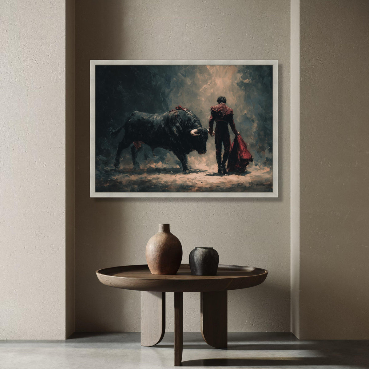 Bullfighter and Bull Scene Canvas, Spanish Matador Art, Classic Bullfighting Canvas, Dramatic Wall Decor, Traditional Canvas Print Art