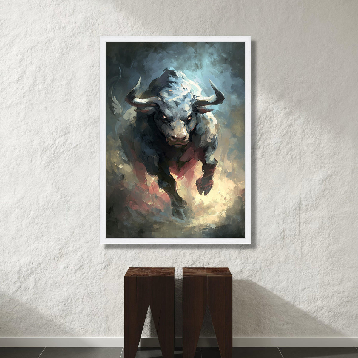Charging Bull Canvas Wall Art, Fierce Animal Painting, Powerful Wildlife Canvas, Modern Abstract Bull Art, Home Decor Wall Canvas Print Art