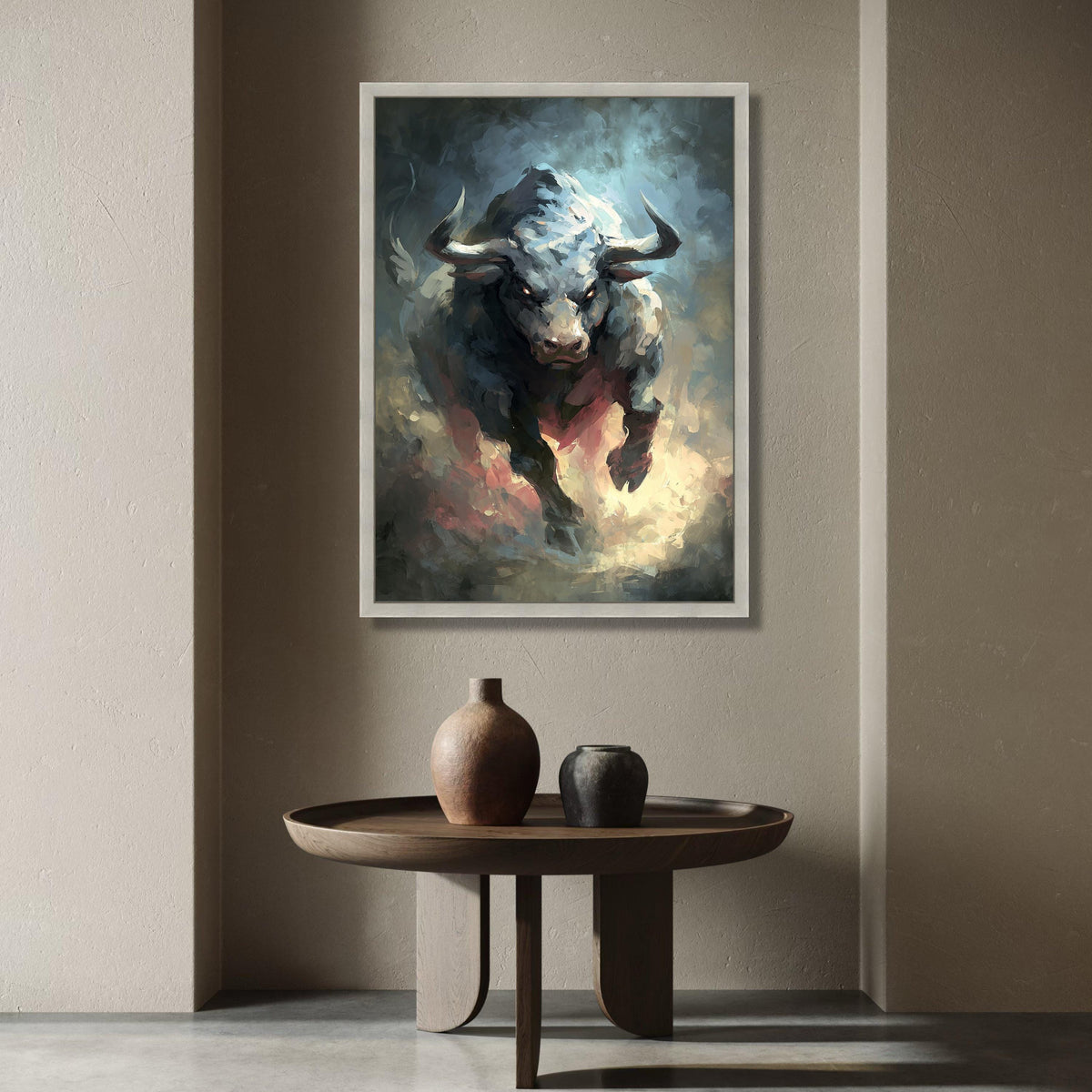 Charging Bull Canvas Wall Art, Fierce Animal Painting, Powerful Wildlife Canvas, Modern Abstract Bull Art, Home Decor Wall Canvas Print Art
