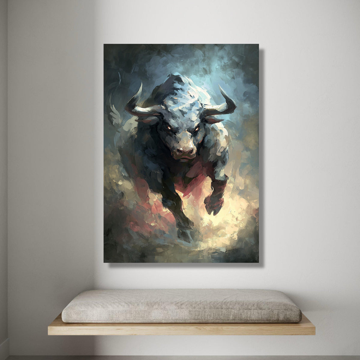 Charging Bull Canvas Wall Art, Fierce Animal Painting, Powerful Wildlife Canvas, Modern Abstract Bull Art, Home Decor Wall Canvas Print Art