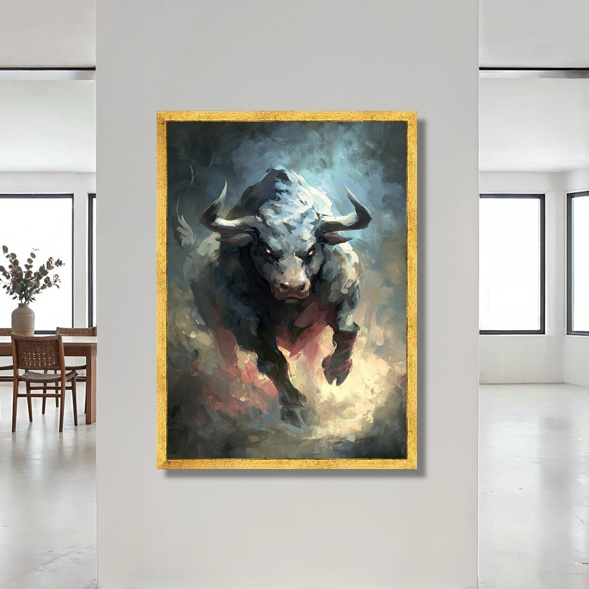 Charging Bull Canvas Wall Art, Fierce Animal Painting, Powerful Wildlife Canvas, Modern Abstract Bull Art, Home Decor Wall Canvas Print Art