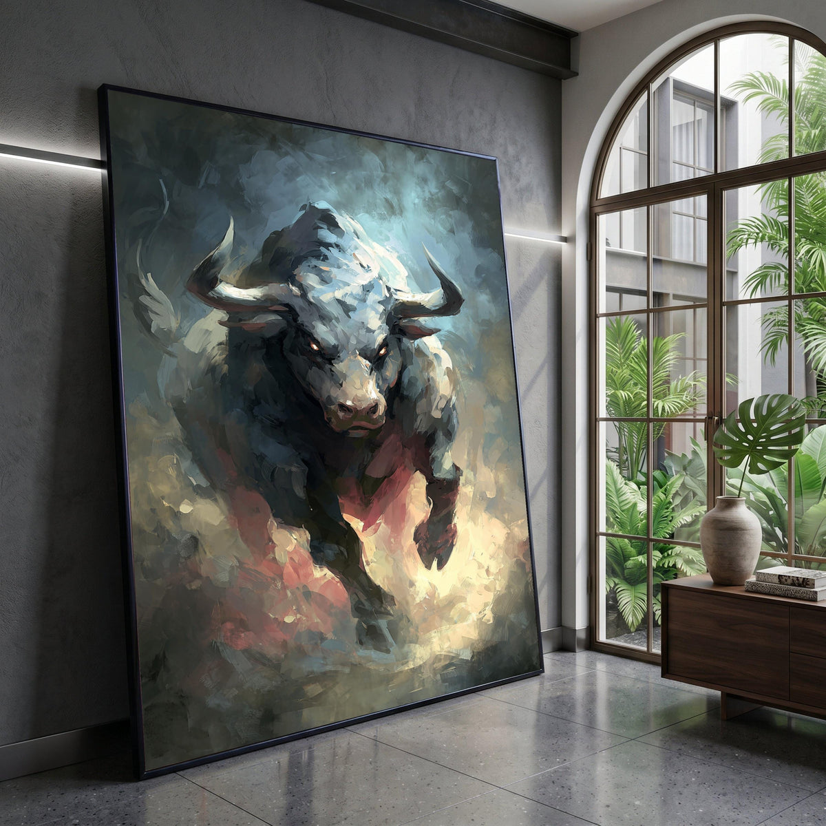 Charging Bull Canvas Wall Art, Fierce Animal Painting, Powerful Wildlife Canvas, Modern Abstract Bull Art, Home Decor Wall Canvas Print Art