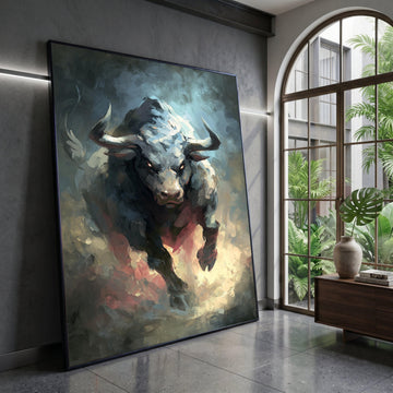 Charging Bull Canvas Wall Art, Fierce Animal Painting, Powerful Wildlife Canvas, Modern Abstract Bull Art, Home Decor Wall Canvas Print Art