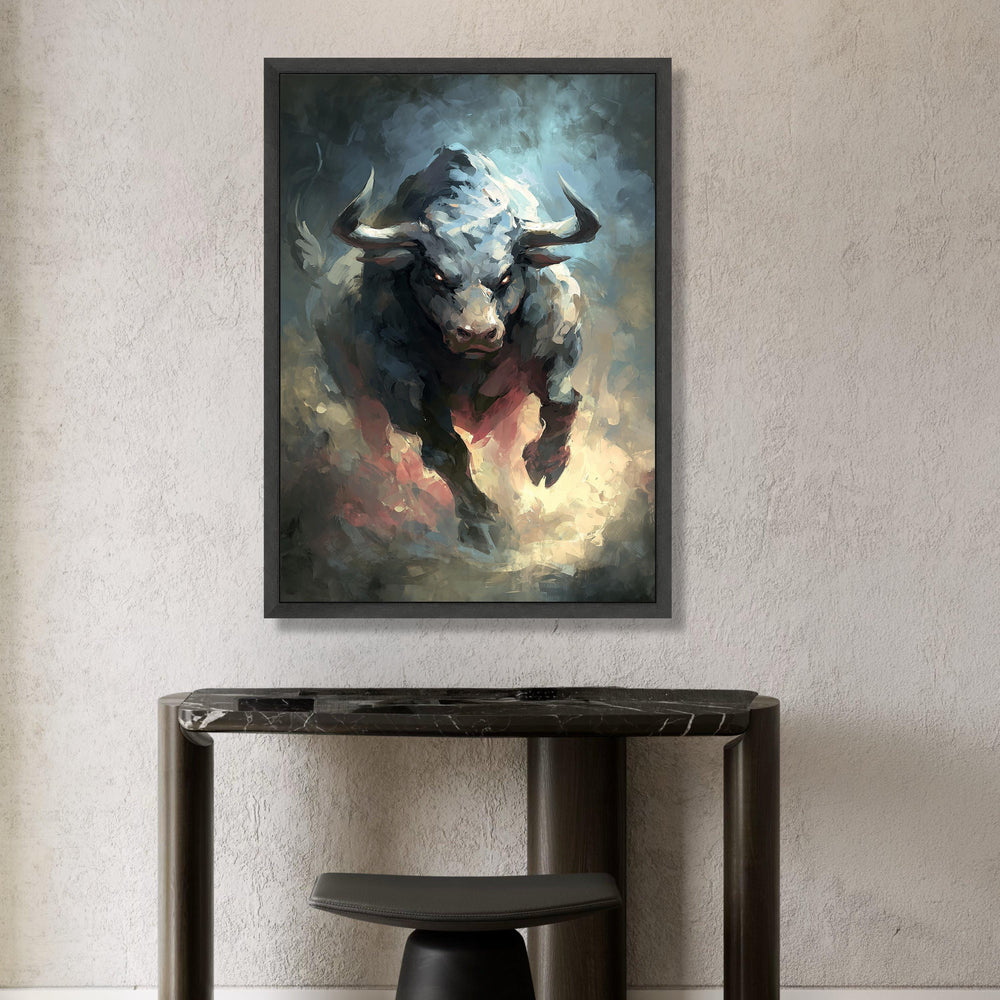 Charging Bull Canvas Wall Art, Fierce Animal Painting, Powerful Wildlife Canvas, Modern Abstract Bull Art, Home Decor Wall Canvas Print Art