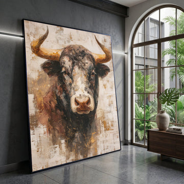 Rustic Bull Head Canvas Wall Art, Western Animal Portrait, Farmhouse Style Canvas, Animal Face Wall Decor, Country Living Canvas Print Art