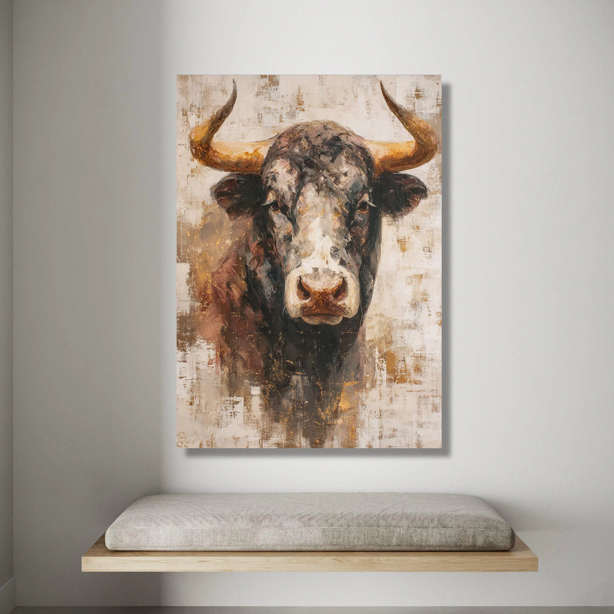 Rustic Bull Head Canvas Wall Art, Western Animal Portrait, Farmhouse Style Canvas, Animal Face Wall Decor, Country Living Canvas Print Art