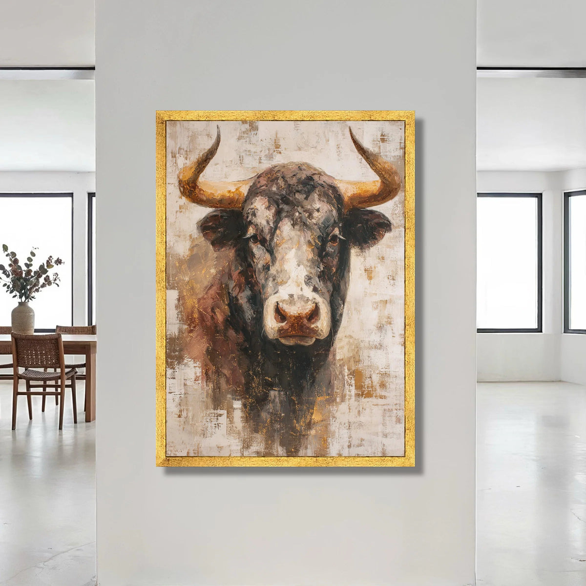 Rustic Bull Head Canvas Wall Art, Western Animal Portrait, Farmhouse Style Canvas, Animal Face Wall Decor, Country Living Canvas Print Art