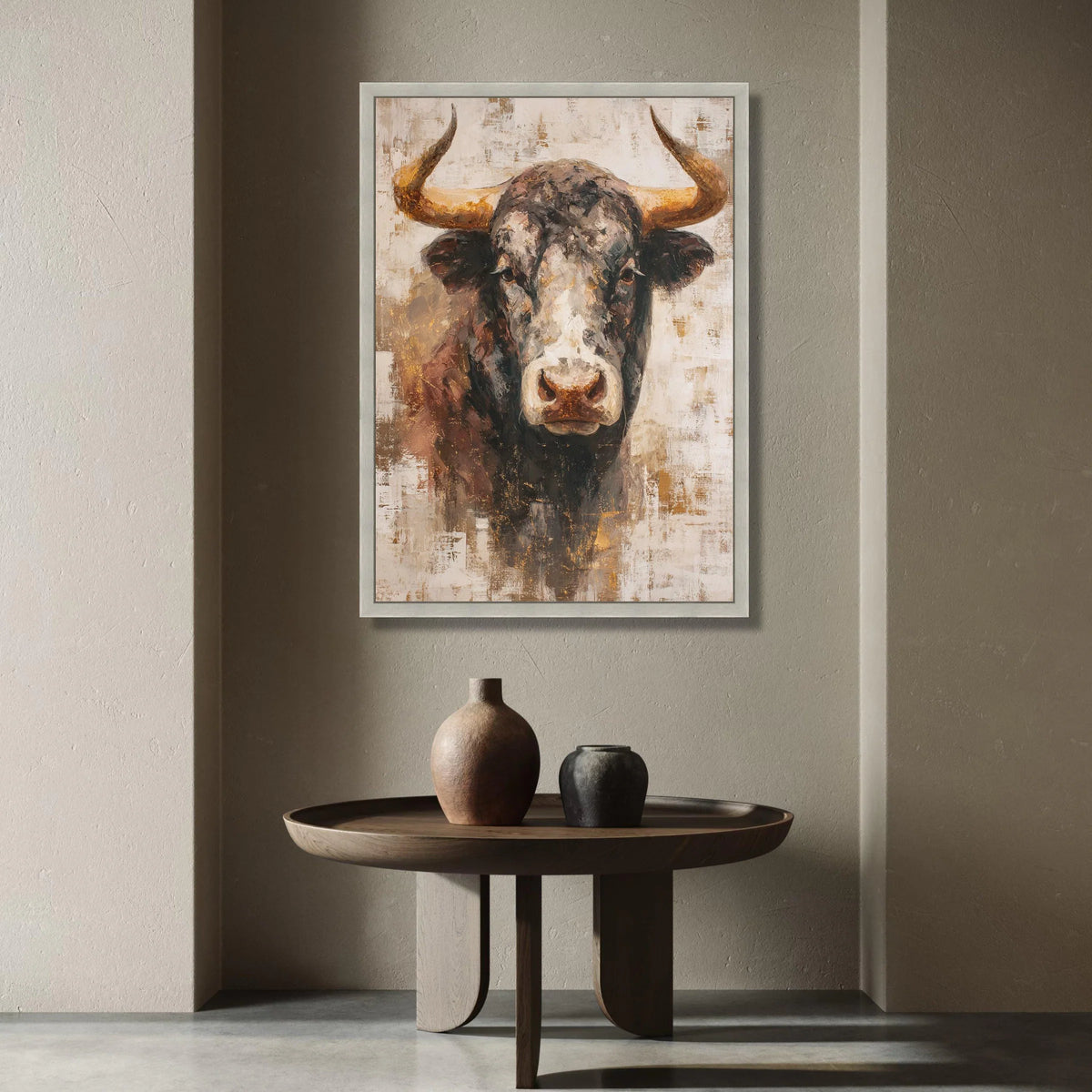 Rustic Bull Head Canvas Wall Art, Western Animal Portrait, Farmhouse Style Canvas, Animal Face Wall Decor, Country Living Canvas Print Art
