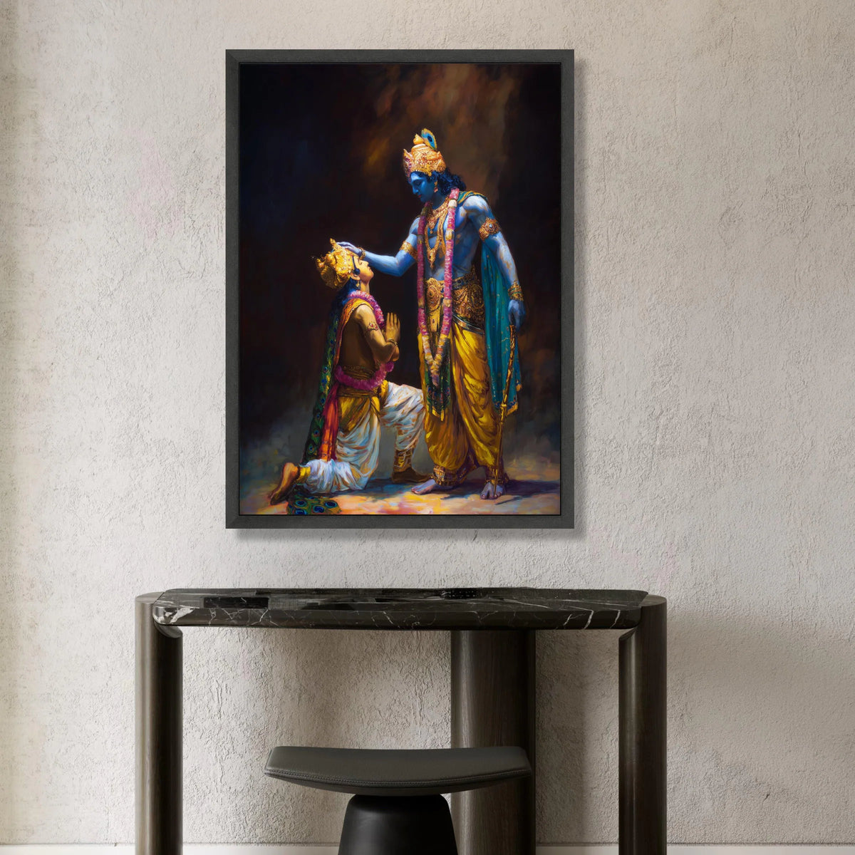Divine Blessing Scene Canvas, Hindu Mythology Art, Krishna and Arjuna Canvas, Spiritual Wall Art, Indian Epic Illustration, Canvas Print Art