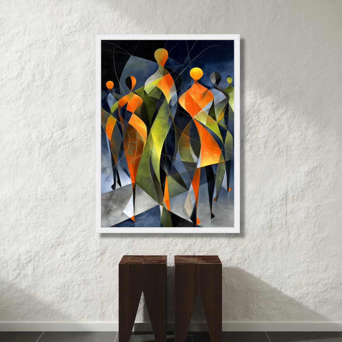 Abstract Figures Group Canvas, Modern Geometric Wall Art, Colorful Human Silhouettes, Contemporary Art Print, Vibrant Home Canvas Print Art