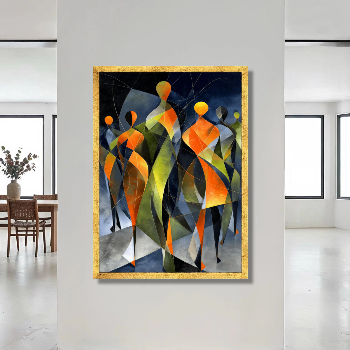 Abstract Figures Group Canvas, Modern Geometric Wall Art, Colorful Human Silhouettes, Contemporary Art Print, Vibrant Home Canvas Print Art