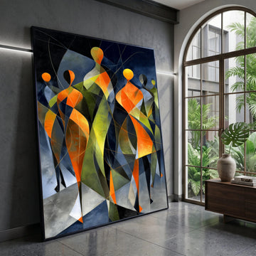 Abstract Figures Group Canvas, Modern Geometric Wall Art, Colorful Human Silhouettes, Contemporary Art Print, Vibrant Home Canvas Print Art