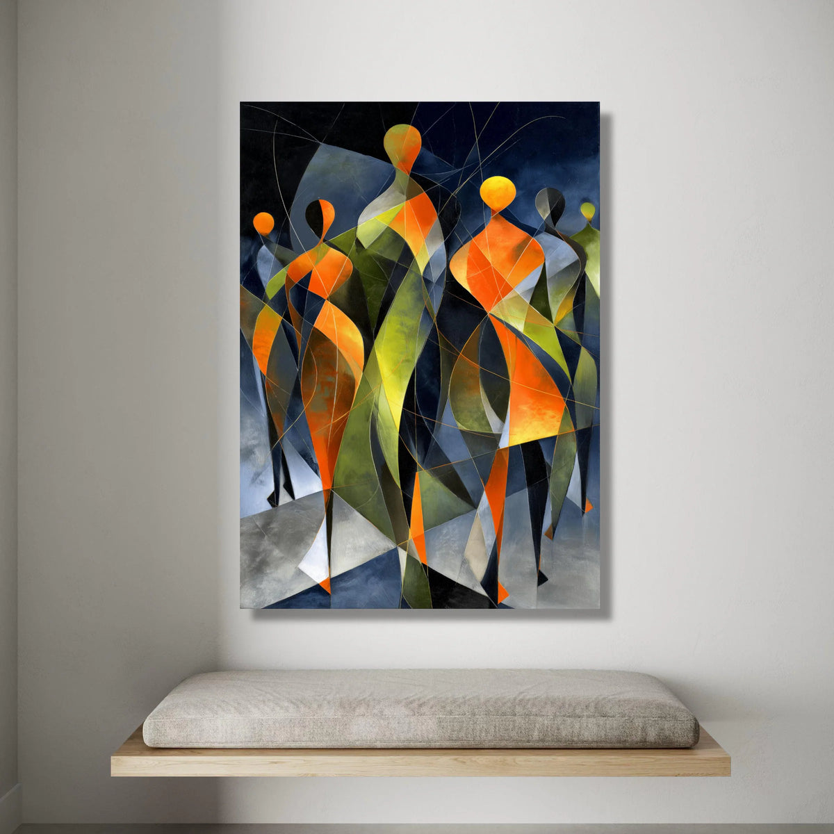 Abstract Figures Group Canvas, Modern Geometric Wall Art, Colorful Human Silhouettes, Contemporary Art Print, Vibrant Home Canvas Print Art