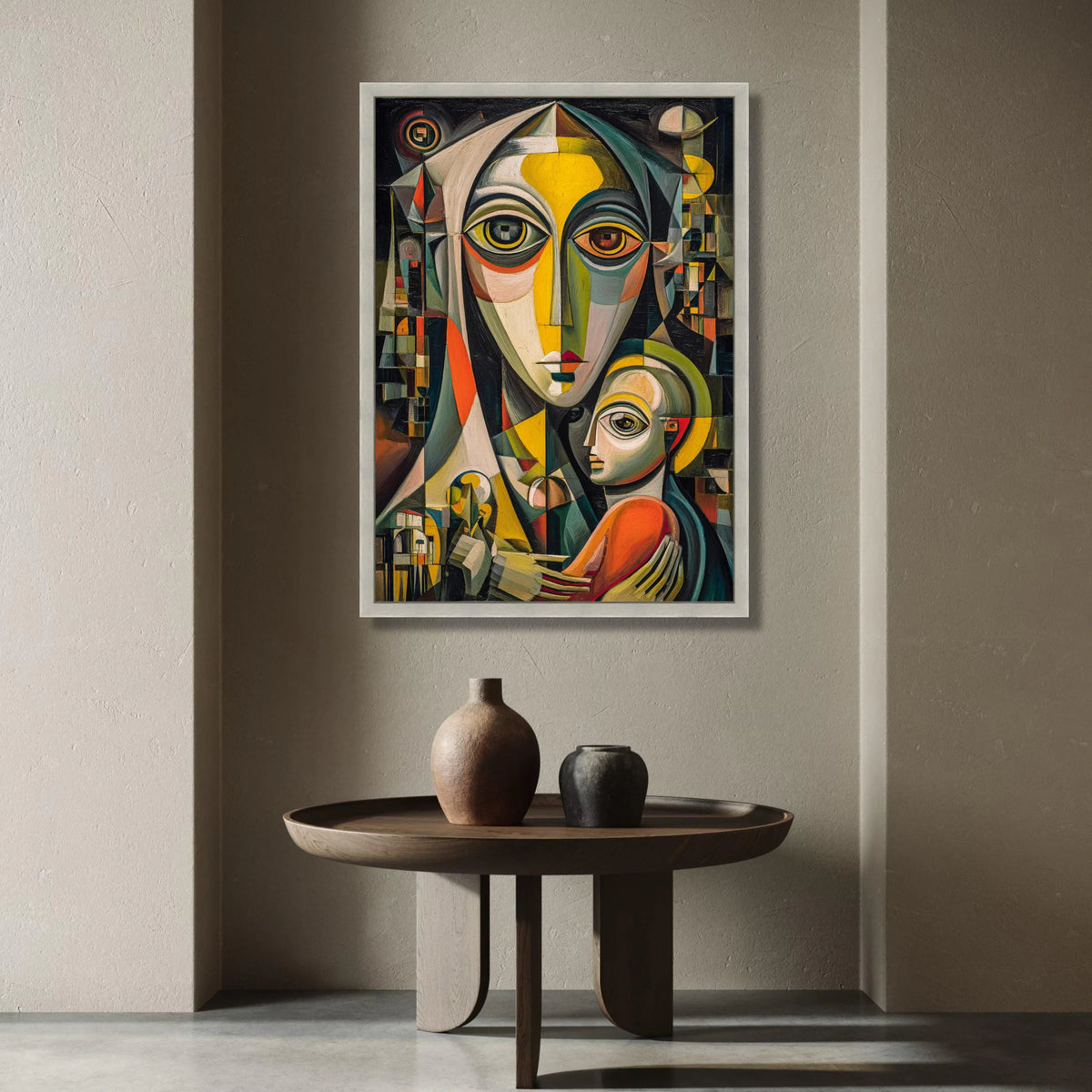 Abstract Cubist Mother and Child Canvas, Modern Geometric Portrait Wall Art, Colorful Figurative Artwork, Home Decor Canvas Canvas Print Art