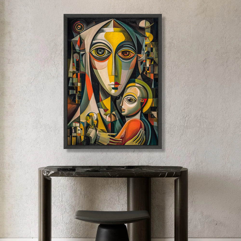 Abstract Cubist Mother and Child Canvas, Modern Geometric Portrait Wall Art, Colorful Figurative Artwork, Home Decor Canvas Canvas Print Art