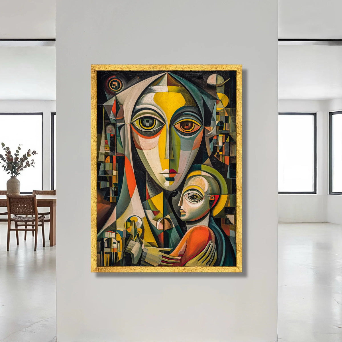 Abstract Cubist Mother and Child Canvas, Modern Geometric Portrait Wall Art, Colorful Figurative Artwork, Home Decor Canvas Canvas Print Art