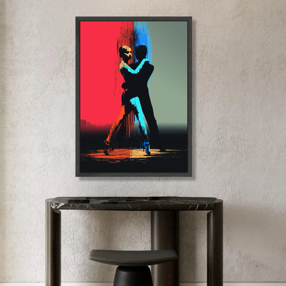 Passionate Tango Dance, Silhouette Couple Canvas, Modern Dance Wall Art, Colorful Abstract Lovers, Romantic Home Decoration Canvas Print Art