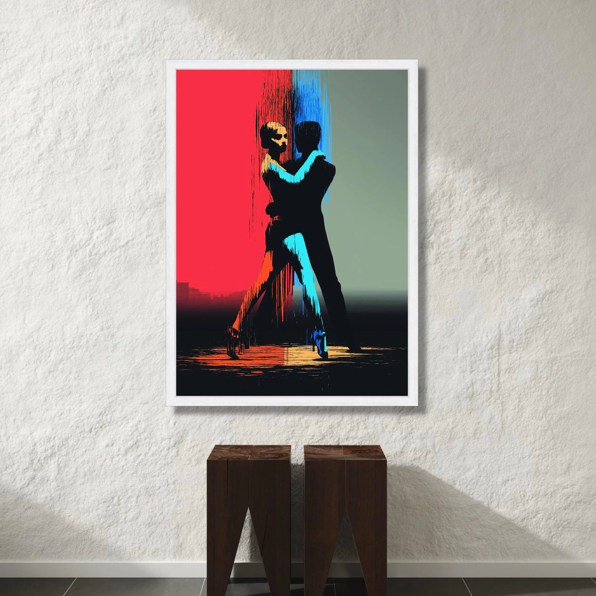 Passionate Tango Dance, Silhouette Couple Canvas, Modern Dance Wall Art, Colorful Abstract Lovers, Romantic Home Decoration Canvas Print Art