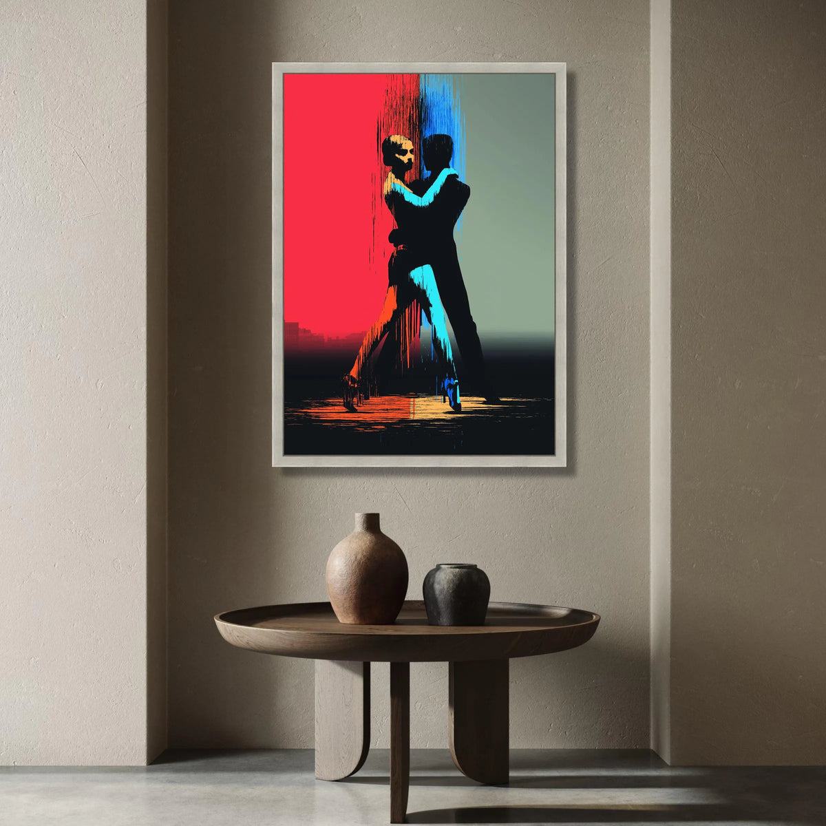 Passionate Tango Dance, Silhouette Couple Canvas, Modern Dance Wall Art, Colorful Abstract Lovers, Romantic Home Decoration Canvas Print Art