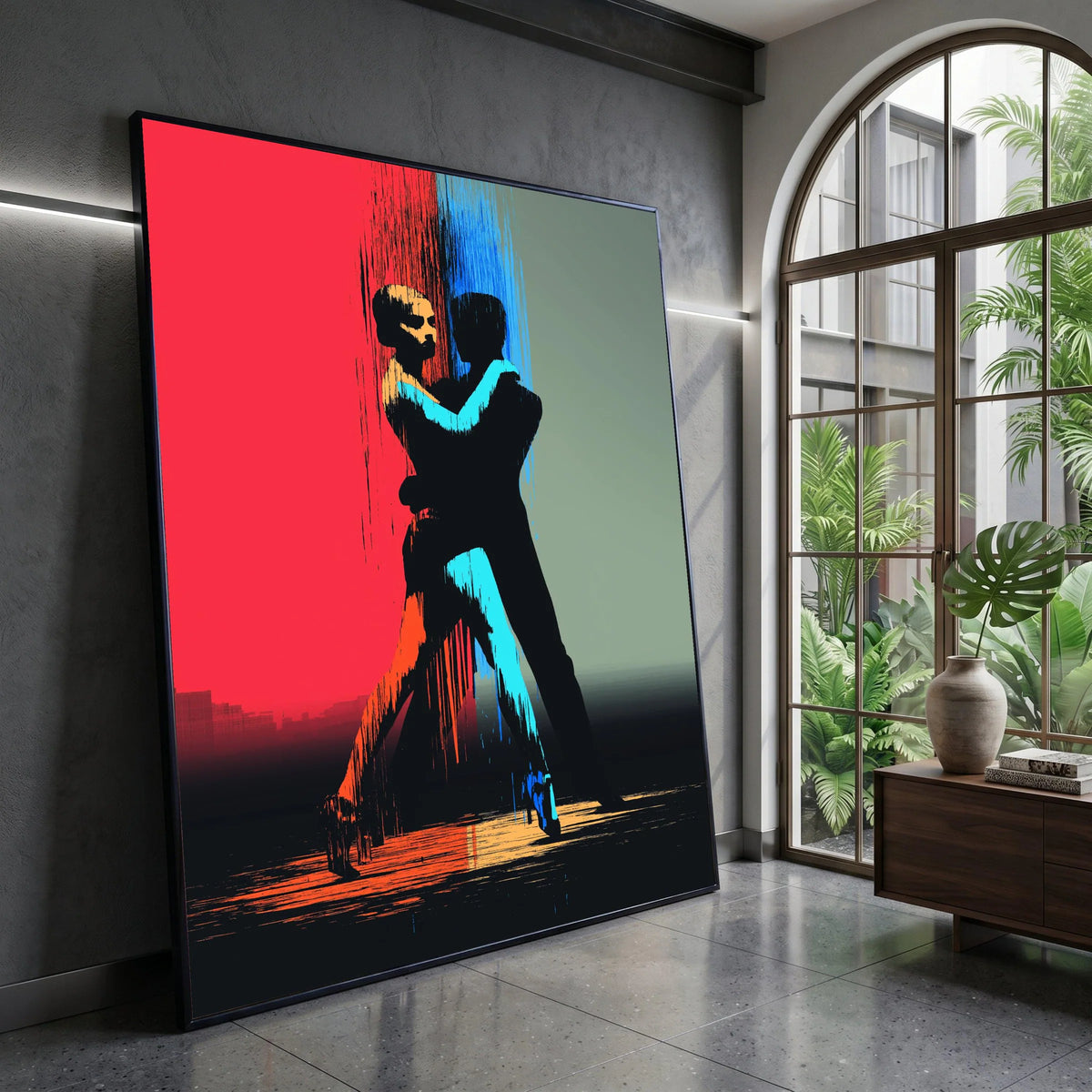 Passionate Tango Dance, Silhouette Couple Canvas, Modern Dance Wall Art, Colorful Abstract Lovers, Romantic Home Decoration Canvas Print Art