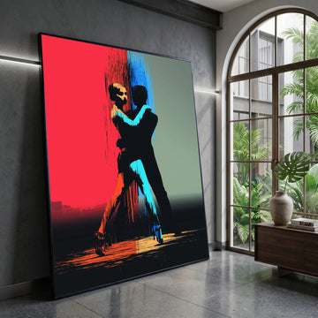 Passionate Tango Dance, Silhouette Couple Canvas, Modern Dance Wall Art, Colorful Abstract Lovers, Romantic Home Decoration Canvas Print Art