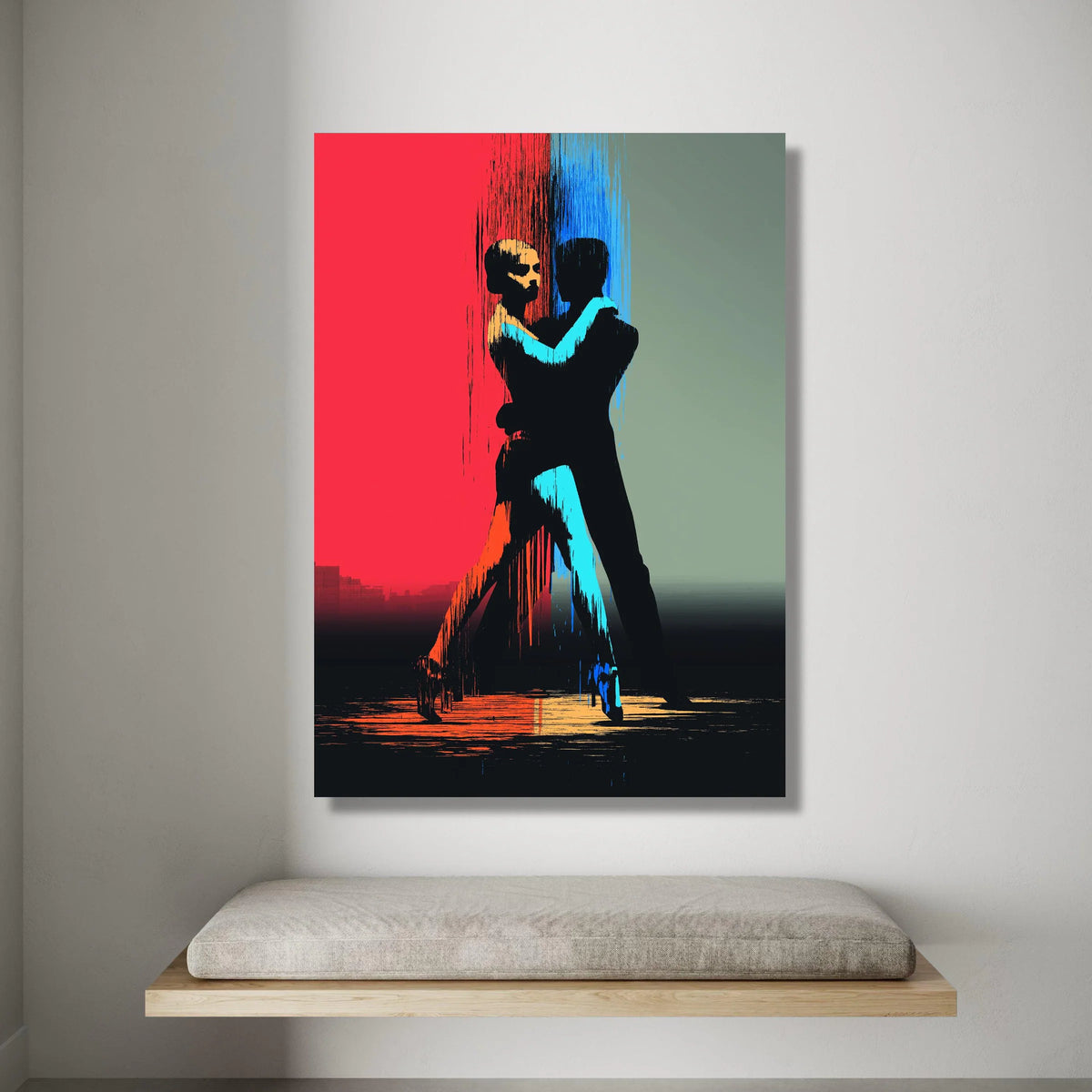 Passionate Tango Dance, Silhouette Couple Canvas, Modern Dance Wall Art, Colorful Abstract Lovers, Romantic Home Decoration Canvas Print Art