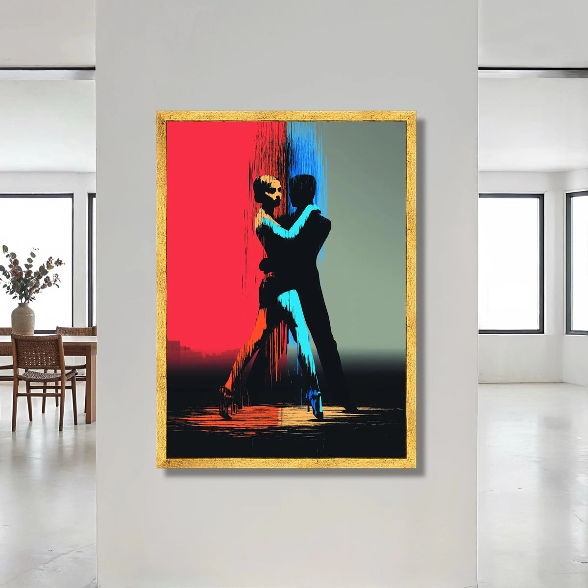 Passionate Tango Dance, Silhouette Couple Canvas, Modern Dance Wall Art, Colorful Abstract Lovers, Romantic Home Decoration Canvas Print Art