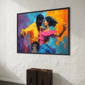 Vibrant Salsa Dance Couple Canvas, Colorful Latin Dance Wall Art, Passionate Movement Painting, Ready to Hang Home Canvas Print Art