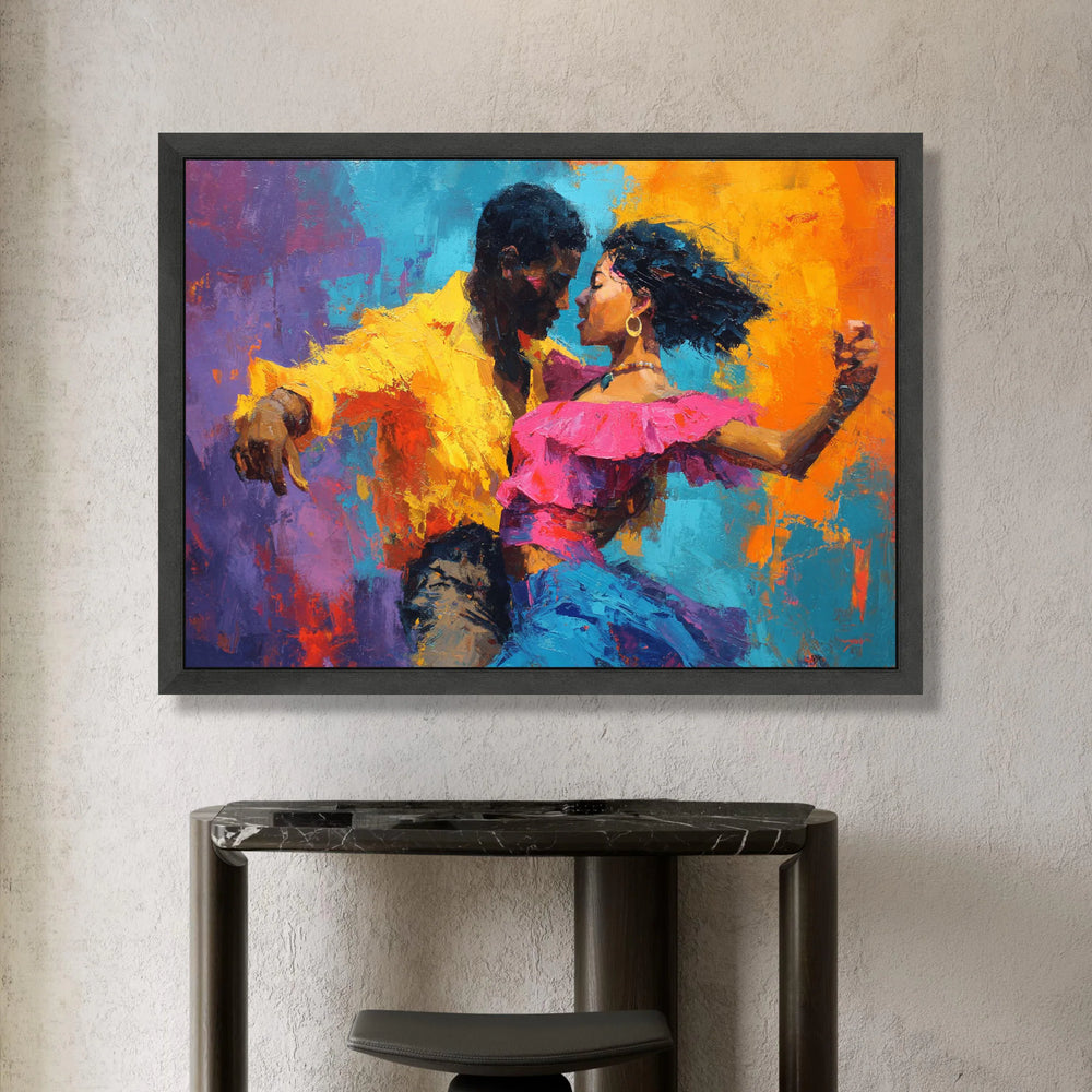 Vibrant Salsa Dance Couple Canvas, Colorful Latin Dance Wall Art, Passionate Movement Painting, Ready to Hang Home Canvas Print Art
