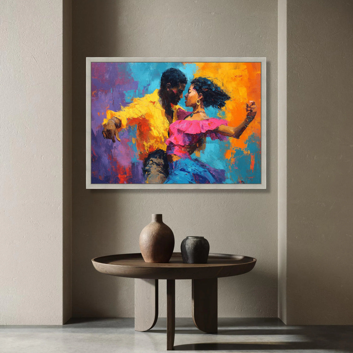Vibrant Salsa Dance Couple Canvas, Colorful Latin Dance Wall Art, Passionate Movement Painting, Ready to Hang Home Canvas Print Art
