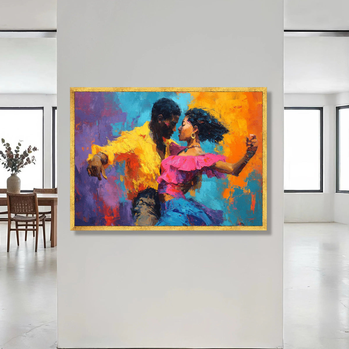Vibrant Salsa Dance Couple Canvas, Colorful Latin Dance Wall Art, Passionate Movement Painting, Ready to Hang Home Canvas Print Art