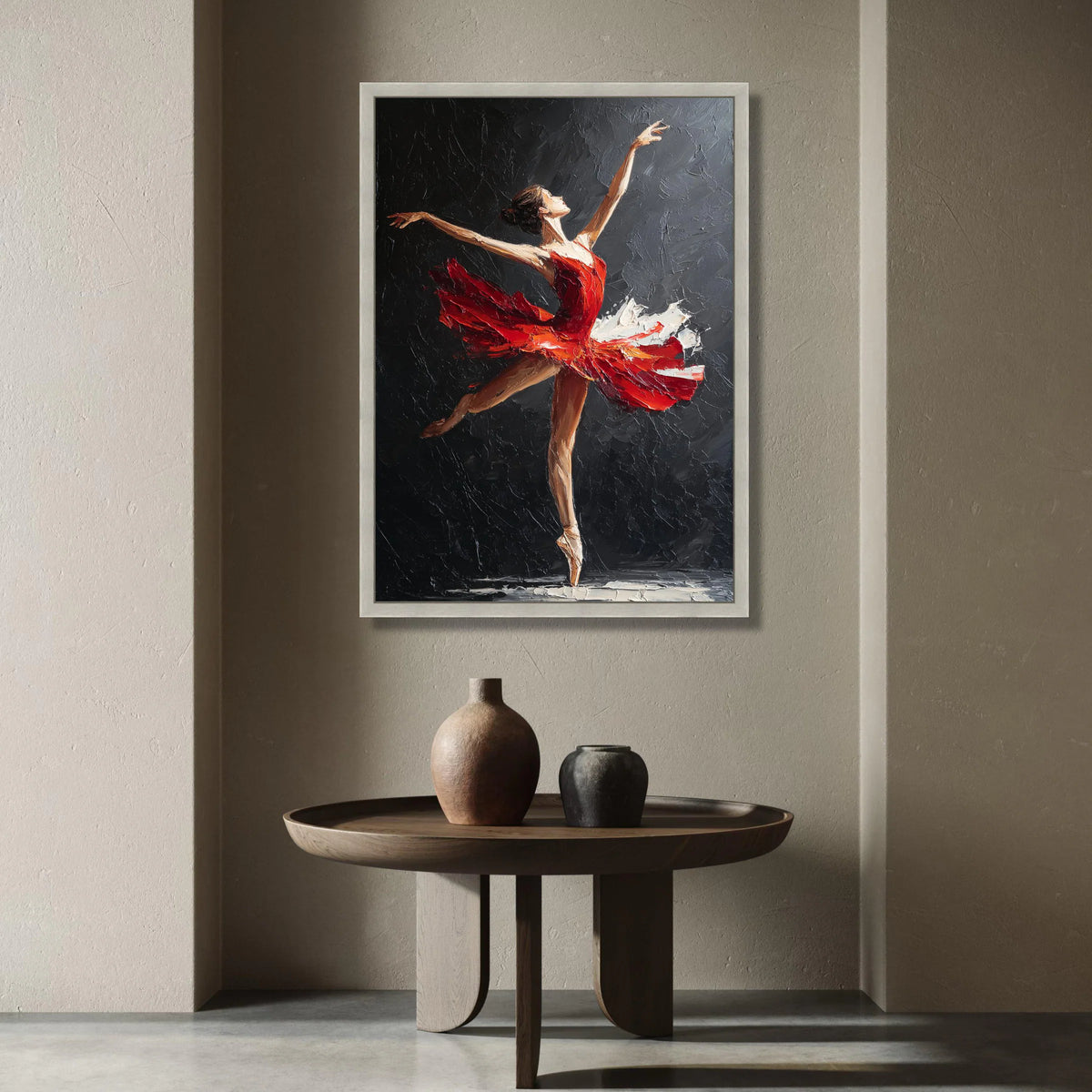Elegant Ballet Dancer Red Dress Canvas, Modern Figurative Wall Art, Dance Performance Canvas, Graceful Ballet Pose Home Canvas Print Art
