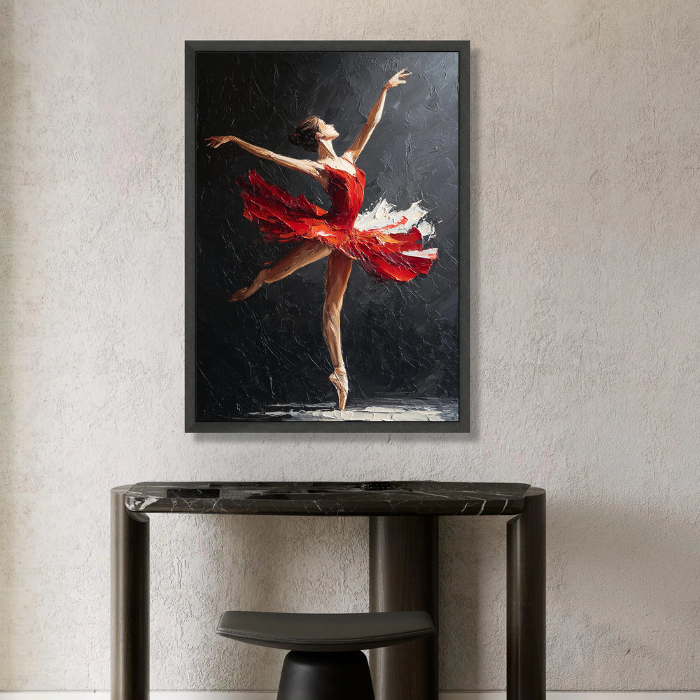 Elegant Ballet Dancer Red Dress Canvas, Modern Figurative Wall Art, Dance Performance Canvas, Graceful Ballet Pose Home Canvas Print Art