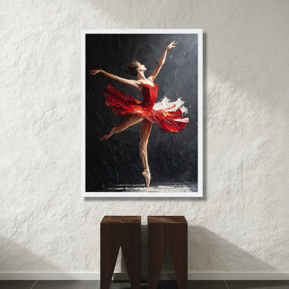 Elegant Ballet Dancer Red Dress Canvas, Modern Figurative Wall Art, Dance Performance Canvas, Graceful Ballet Pose Home Canvas Print Art