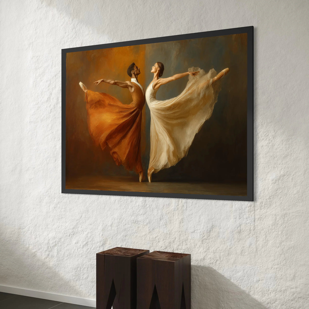 Elegant Ballet Dancers Canvas Wall Art, Graceful Dance Pose, Flowing Dresses Artwork, Contemporary Ballet Decoration, Ready Canvas Print Art